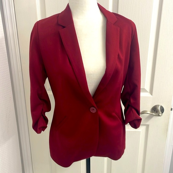 RICKI’S Hampton 3/4 Ruched Sleeve Ponte Blazer Lined in Windsor Wine Size S - Picture 2 of 15